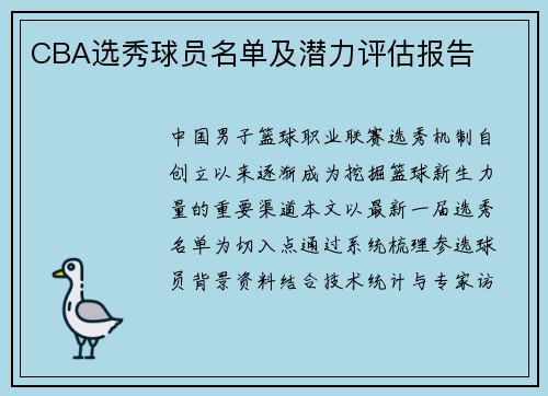 CBA选秀球员名单及潜力评估报告